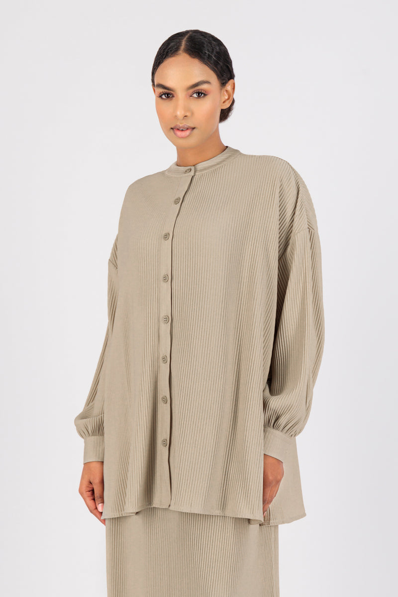 Pleated Button Up - Natural