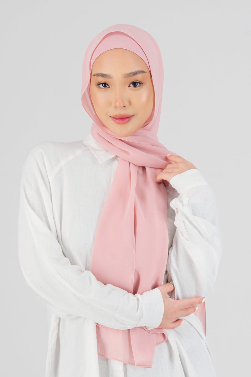 Matching Chiffon Hijab Set - Bubble Gum